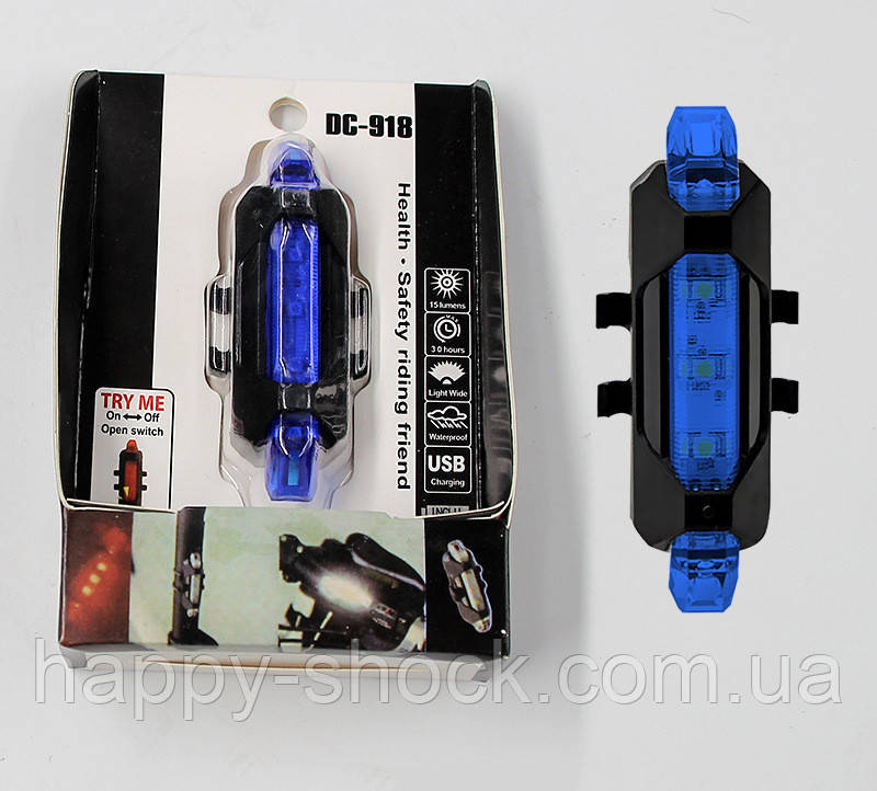 Велосипедный стоп сигнал BS-216 USB аккумуляторный 15LM синий - фото 2 - id-p1483561487