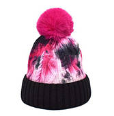 Шапка з помпоном, біні, різнобарвна, тепла, зимова, з відворотом, в'язана