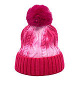 Шапка з помпоном, біні, різнобарвна, тепла, зимова, з відворотом, в'язана