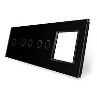 Сенсорная панель выключателя 5 сенсоров и розетку (1-2-2-0) черный стекло Livolo (VL-P701/02/02/E-8B)