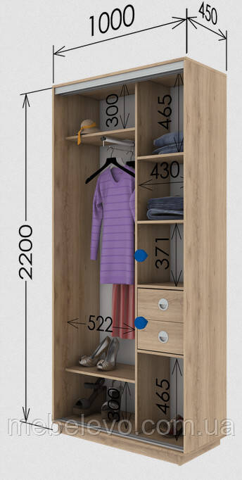 Шафа-купе 2Д Стандарт 100х45 h-220, ТМ Гарант