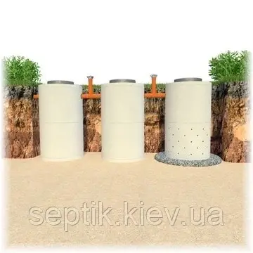 Трикамерний септик з бетонних кілець з переливом "2х2х2"