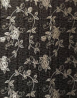Портьерная ткань для штор Жаккард цвета венге с цветочным рисунком