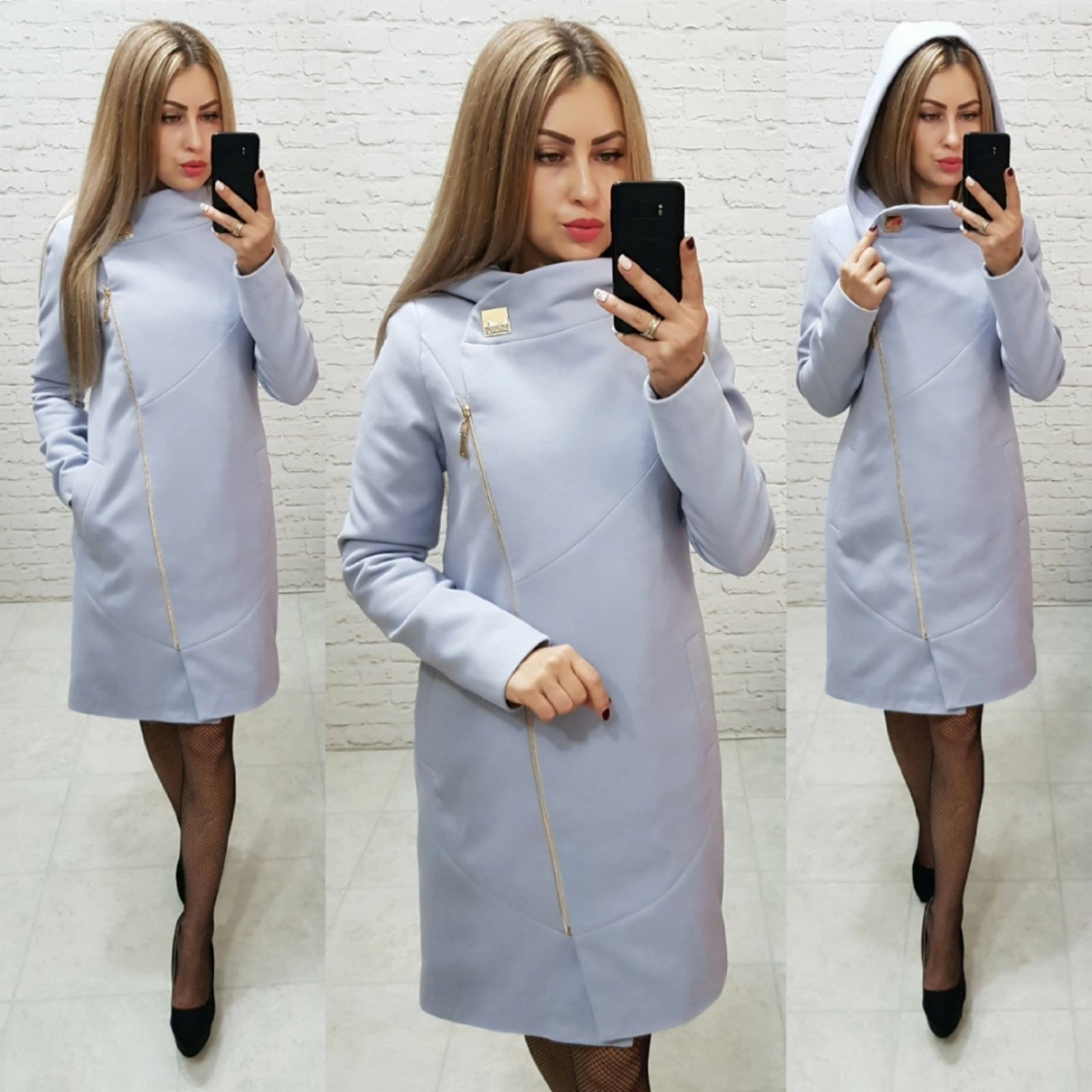 Зимове пальто арт. 136 з капюшоном сіре/червоний