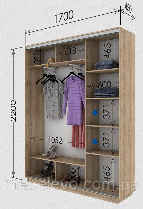 Шафа-купе 2Д Стандарт 170х45 h-220, ТМ Гарант