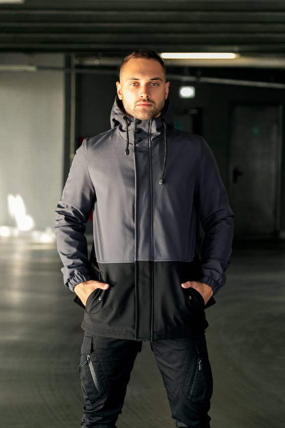 Куртка чоловіча сіра чорна Softshell демісезонна "Citizen" Intruder осіння весняна на флісі, фото 2