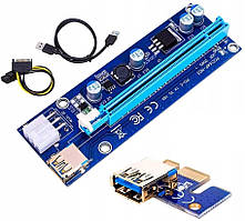 Райзер 6 pin v009s USB 3.0 PCI-E 1X - 16X Riser для відеокарт 60см adapter PCI express плата розширення прямої