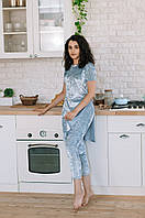Женский костюм для дома и улицы Miss Lora (удлиненная футболка и лосины) велюр S светло-серый 1015