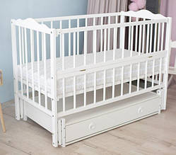 Ліжечко дерев'яне для новонароджених Ангеліна, маятник, ящик, 120-60 см, бук, Білий