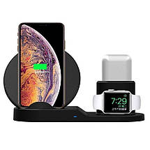 Бездротова зарядка 3 в 1 wireless charger 3 in 1 для смартфона смарт-годинника навушників із захистом, фото 2