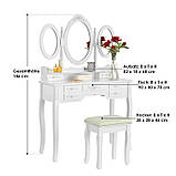 Косметичний столик з 3-ма дзеркалами і пуфом, фото 7