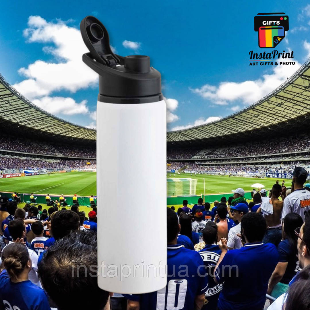 Пляшка для води металева біла 750 мл + друк. Друк на пляшках, фото 1