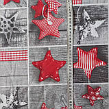 Новорічна тканина червоні зірки на сірому тлі, ш. 160 см, фото 3