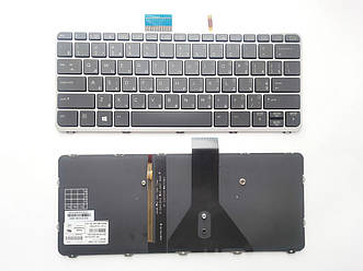 Клавіатура для ноутбуків HP EliteBook Folio 1020 G1, 1020 G2 чорна з сріблястою рамкою, з підсвічуванням RU/US