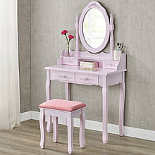 Туалетний столик з дзеркалом і стільцем рожевий