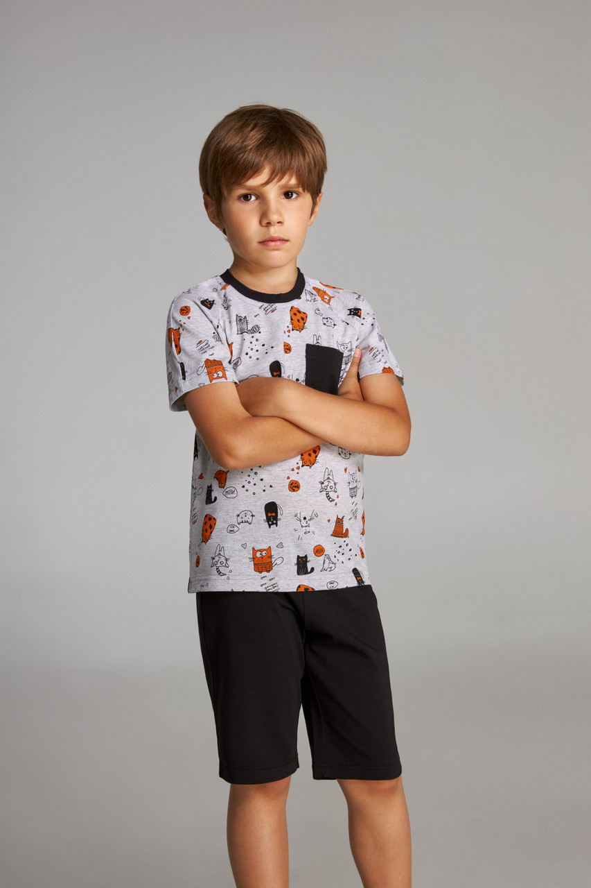 Піжама для хлопчика шорти футболка ELLEN Стильні коти, фото 1
