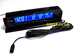 Автомобільний годинник із виносним термометром і вольтметром VST 7013V синя підсвітка