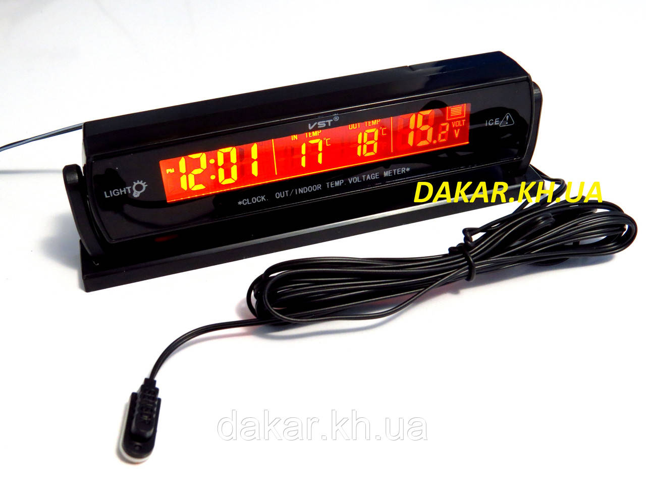 Автомобильные часы с выносным термометром и вольтметром VST 7013V синяя подсветка - фото 2 - id-p30042520