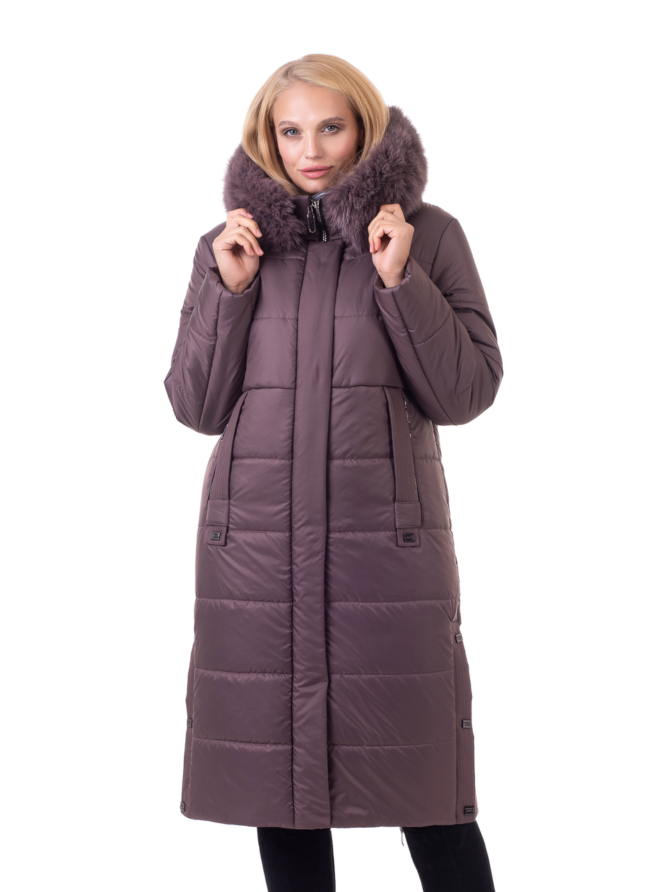 Шикарний теплий жіночий пуховик з хутряною опушкою, фото 1