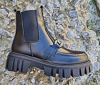 Balenciaga цепь ботинки кожаные чёрные челси с цепью деми