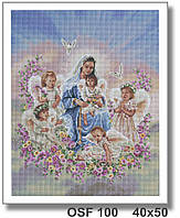 Алмазна мозаїка вишивка (квад. стрази, повна викладка, без підрам.) "Діва Марія з ангелами" 40*50 см