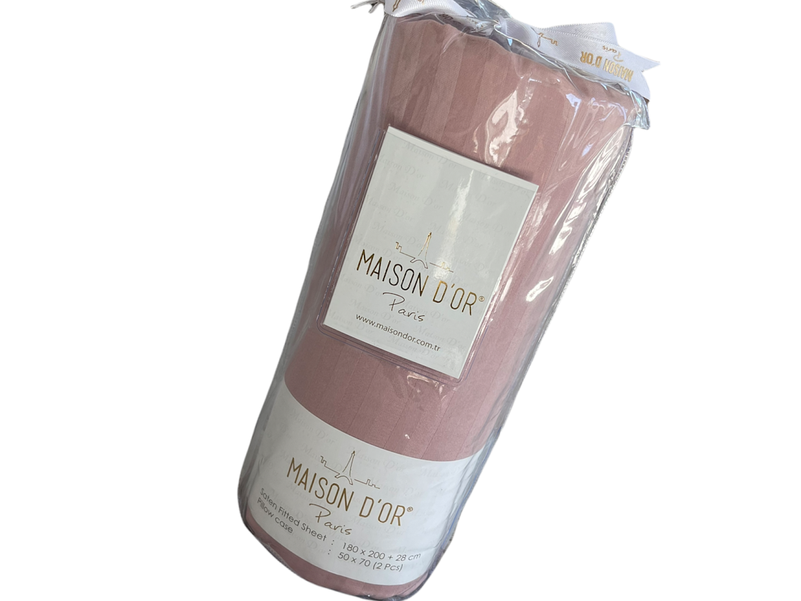 Простирадло на гумці з наволочками Maison Dor Satin Led Fitted Rose сатин 180 * 200 +28 см, 50 * 70 см рожева