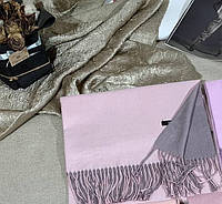 Кашемировый теплый осенний шарф двухсторонний разного цвета 70х180 пудра