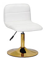 Стілець Real GD-Base білий шкірозамінник на золотій круглій нозі-опорі з регулюванням висоти сидіння, фото 2