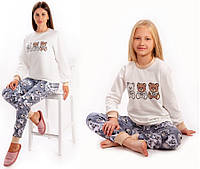 Комплект Женская+детская теплая пижама в стиле Family look 134см+46размер