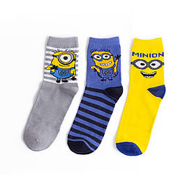 Набір підліткових шкарпеток з 3 пар з принтом "Міньйони" 5-12 років