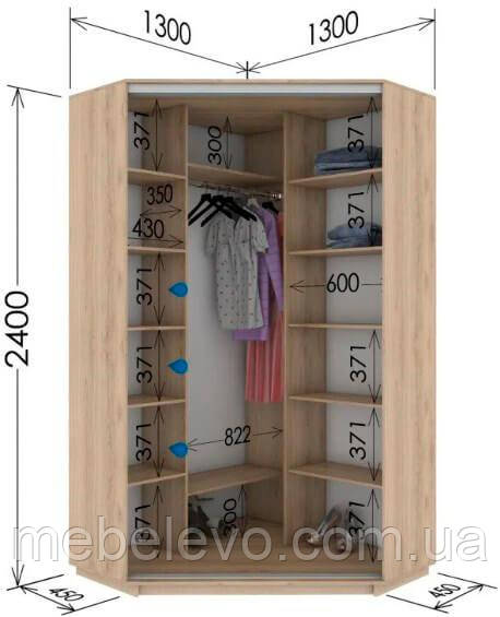 Шафа-купе кутовий 2Д Стандарт 130х130 h-240, ТМ Гарант