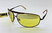 Водительские очки для ночного вождения желтые антифары в металлической оправе прямоугольной формы