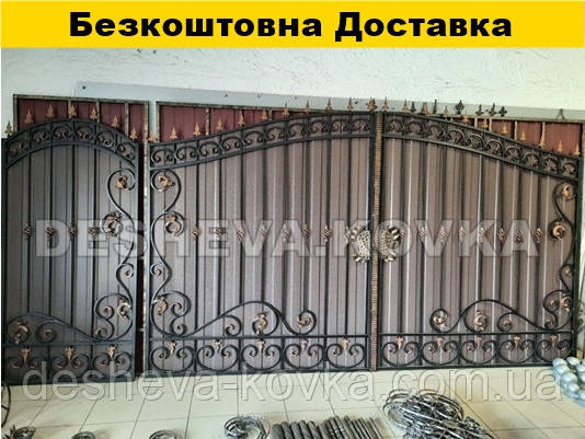 Ворота з хвірткою і кованими елементами