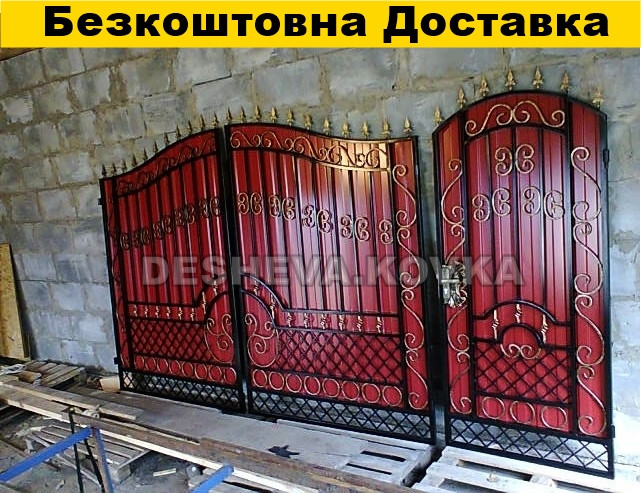 Ворота з хвірткою та профнастилом, фото 1