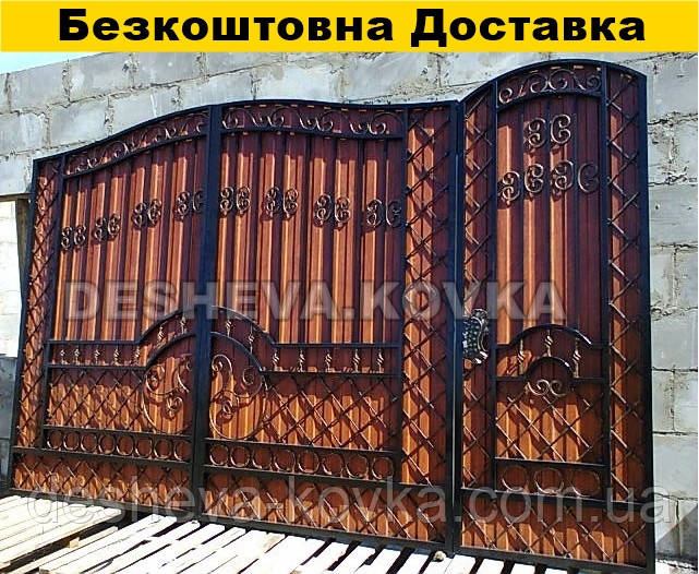 Розпашні ворота з профнастилом та хвіркою, фото 1