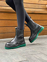 Женские демисезонные ботинки Bottega Veneta Кожаные Черные Люкс