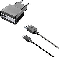 Мережевий зарядний пристрій Cellular Line Compact USB ChargerKIT microUSB black (ACHUSBKITMICROUSB2)