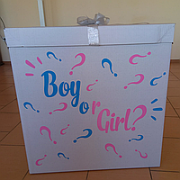 Коробка сюрприз 60*60*60 см. Белая с надписью "BOY OR GIRL?"