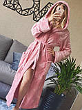 Халат махровий жіночий Довгий з капюшоном м'який теплий пухнастий хатні котики бежевий для дому для 0677, фото 8
