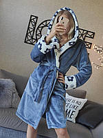 Халат махровий жіночий короткий з капюшоном м'який, теплий, пухнастий для дому 2060