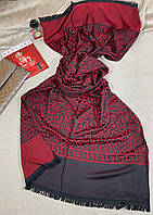 Женский шелковый двухсторонний шарф-палантин с узором из Турции красный