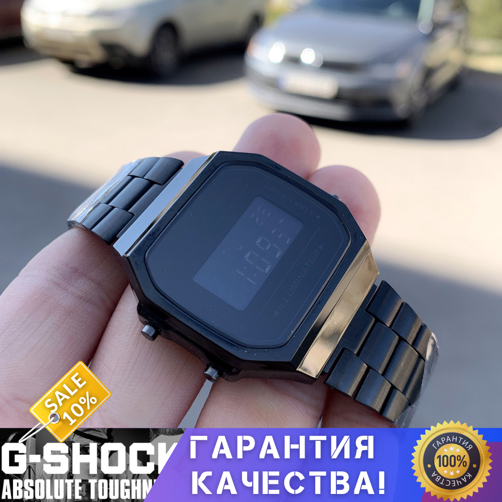 Класичний металевий годинник Casio F-91W A168 Black Касіо
