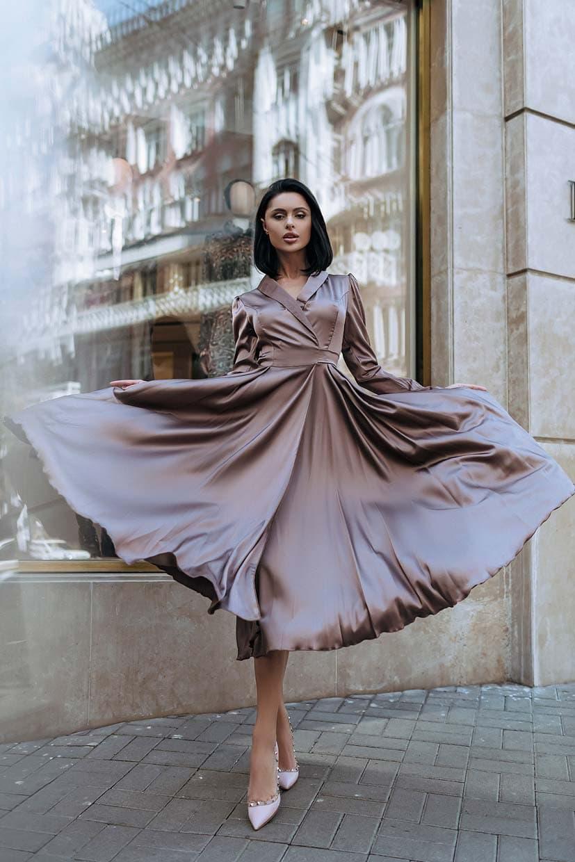 Шовкова сукня на запах з пишною спідницею і довгим рукавом довге (р. S-M) 66032948Q, фото 1