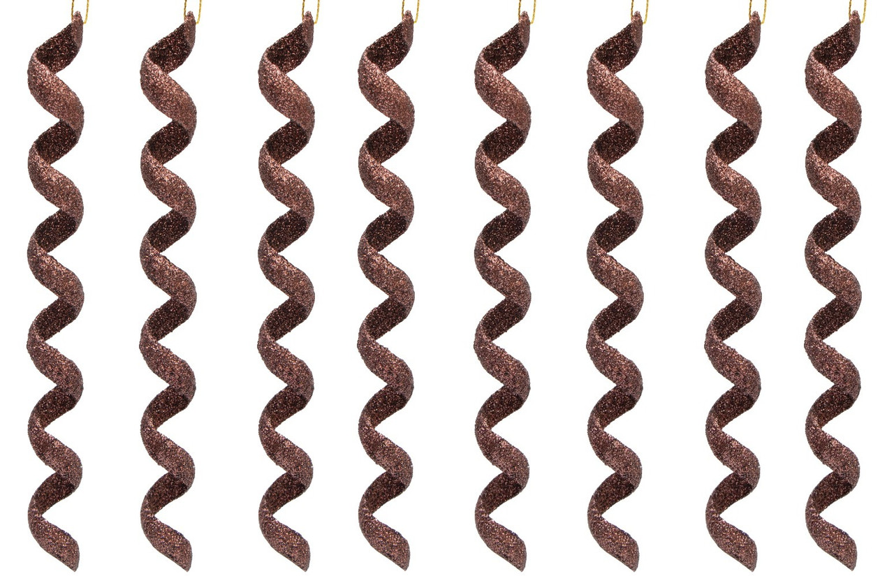 Набір ялинкових іграшок Спіраль, 8 шт, 20 см, шоколадний, гліттер, пластик (250379), фото 1