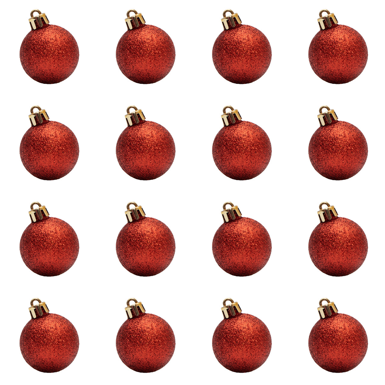 Набір ялинкових куль, 16 шт, D4 см, червоний, гліттер, пластик (250898), фото 1