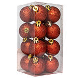 Набір ялинкових куль, 16 шт, D4 см, червоний, гліттер, пластик (250898), фото 3