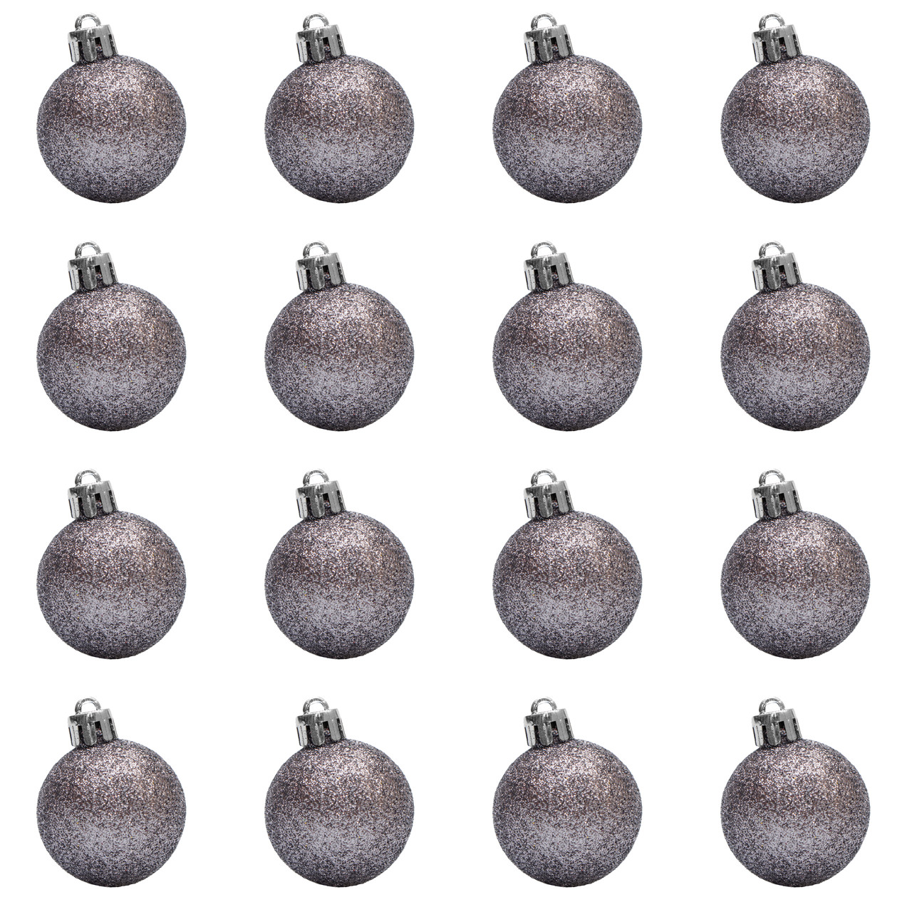 Набір ялинкових куль, 16 шт, D4 см, сірий, гліттер, пластик (250980), фото 1