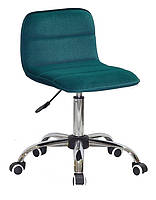 Стілець Real CH-Office зелений 1003 велюр на хромо-хрестині з колесами, регулювання висоти сидіння, фото 3