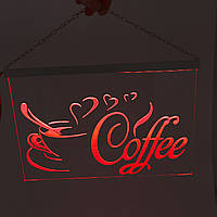 Светодиодная Лед вывеска Кофе Красная (Табличка Coffee Led)