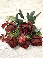Искусственный букет роз - роза декоративная ( 55 см марсала )